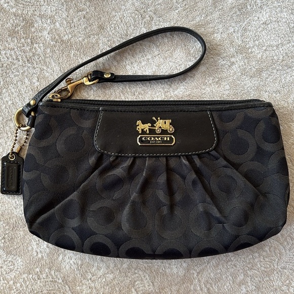 Coach Black Large Zippered Wristlet Signature C Gold Tone Logo Purple Lining Y2K - Picture 1 of 16
